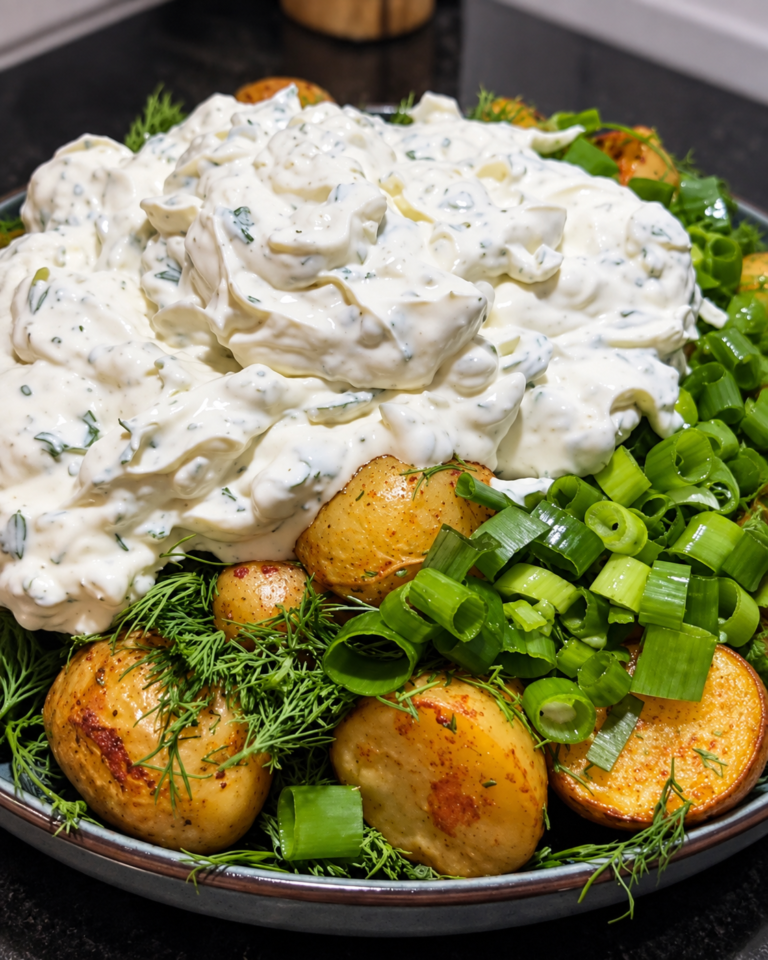 Schmand-Kartoffeln mit Dill, Lauchzwiebeln und cremiger Schmandsoße