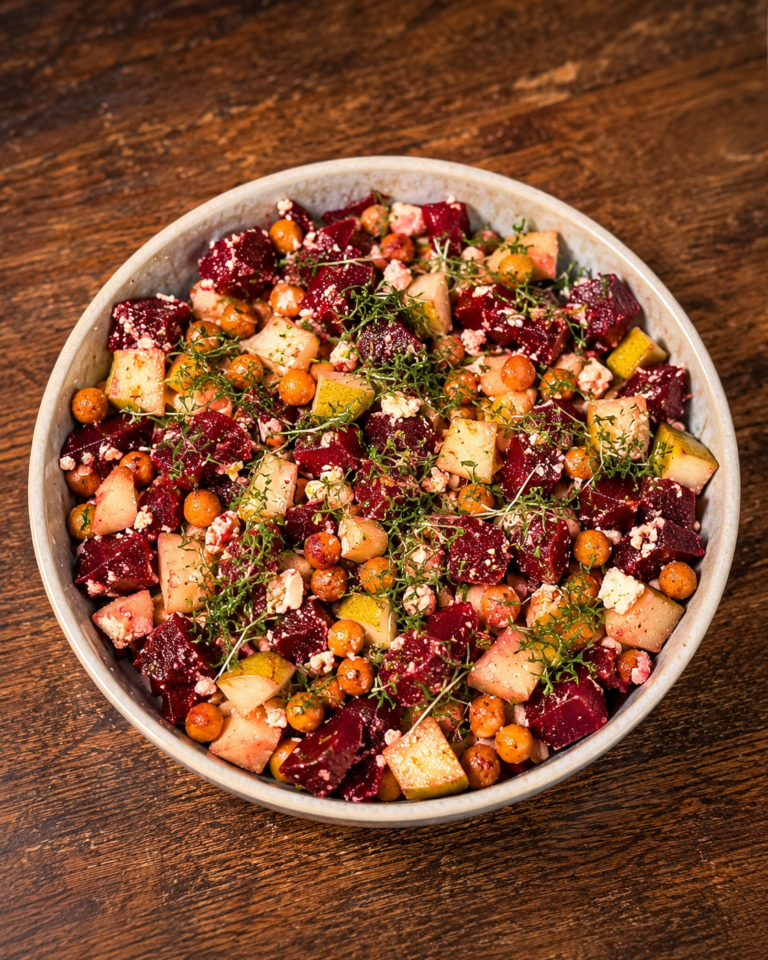 Rote-Bete-Birnen-Salat mit knusprigen Kichererbsen