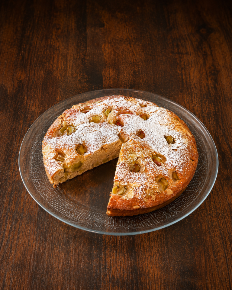 Saftiger Rhabarberkuchen mit Mandelkruste